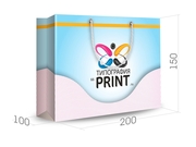 заказать печать Бумажный пакет тираж 50 штук горизонтальный, А5 формата , размер 200x150x100 мм, бумага 200 г/м² + с ламинацией, установка люверсов и ручки-шнурка